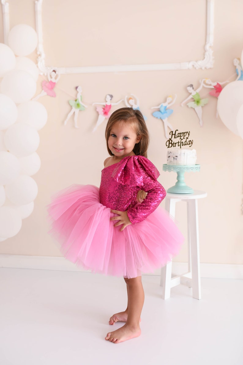 Pink Shiny Tutu Dress/Birthday Tutu Dress/Birthday Outfit/Girl's Birthday Dress Outfit/Sugar Pink Tutu Dress/hot pink tutu/hot pink outfit/ zdjęcie 2