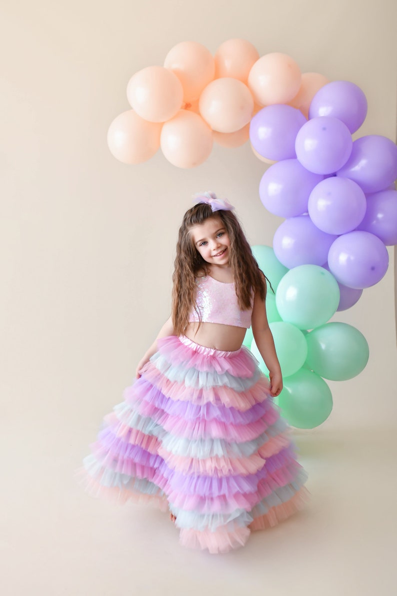 Colorful Tutu Skirt and Crop/Long tutu skirt for little girl/tutu skirt for girls/birthday tutu skirt for girl/Birthday's Outfit/crop top image 2