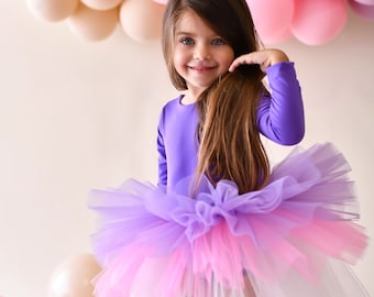 Robe de ballerine lilas, robe en tulle lilas bébé fille, robe d'anniversaire de princesse, robe de bébé Tutu pour une occasion spéciale, robe 1er anniversaire