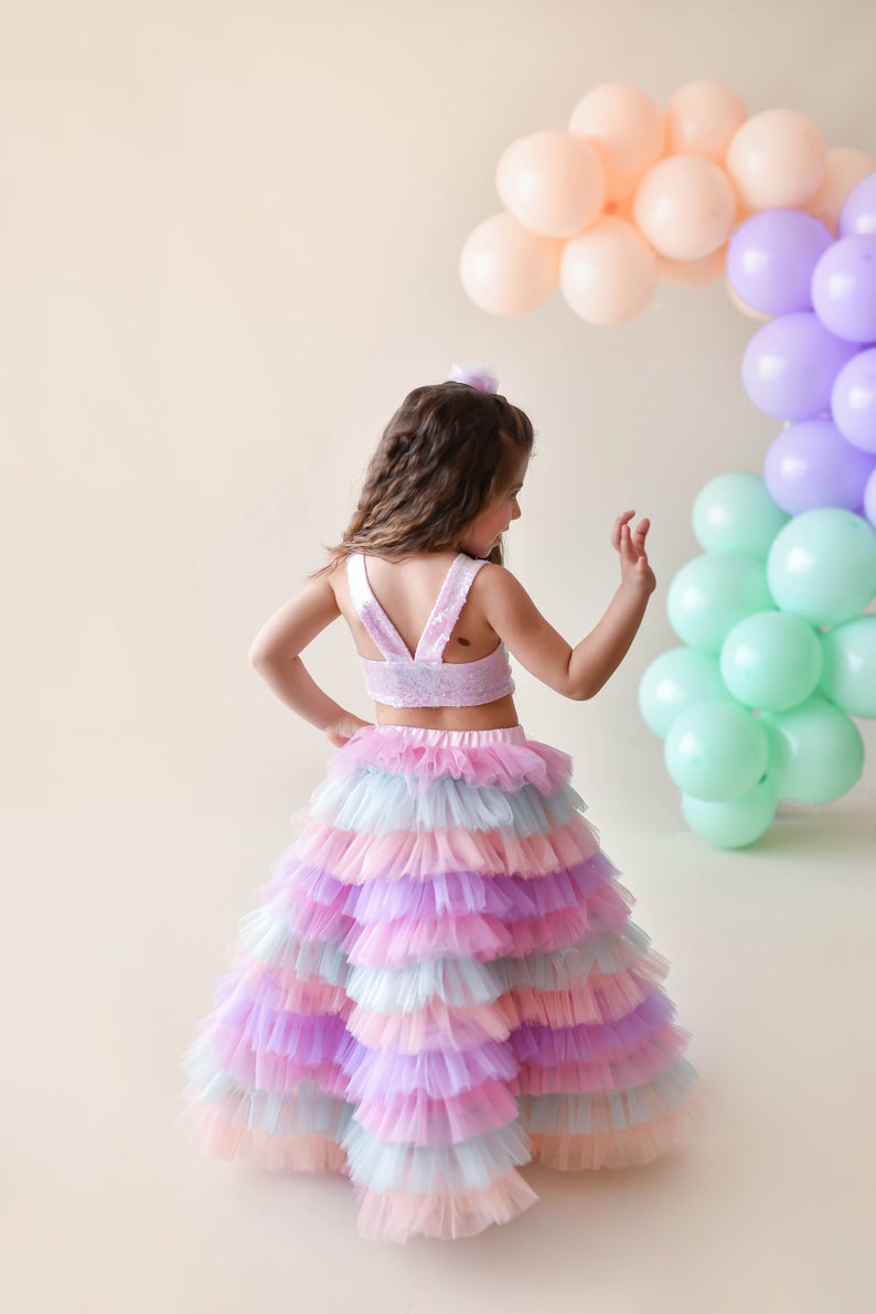 Colorful Tutu Skirt and Crop/Long tutu skirt for little girl/tutu skirt for girls/birthday tutu skirt for girl/Birthday's Outfit/crop top image 4