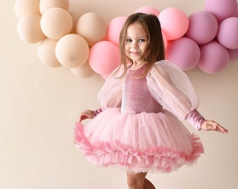 Robe tutu en velours poudre Lola/Robe ballerines en velours pour petite fille/Robe tutu en velours/Robe ballerines pour bébés/Robe ballerines