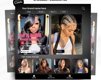 Folleto de reservas de Hairflix: Plantilla Canva para peluquería, pestañas y uñas (Folleto navideño gratuito)