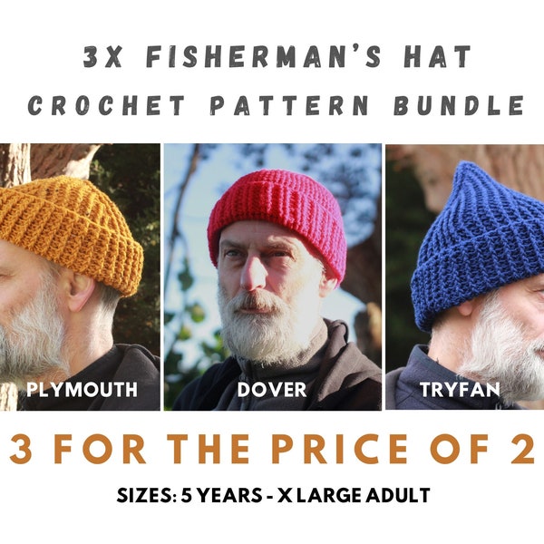 CROCHET PATTERN - Fisherman's Hat Crochet Pattern Bundle - 3 for the Price of 2 -