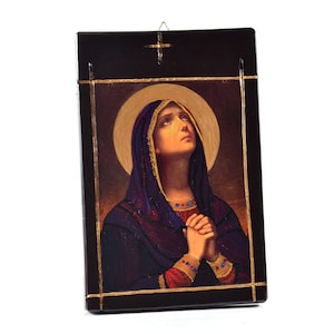 Icône unique fabriquée à la main Sainte-Marie, la Vierge, Bienheureuse Vierge Marie Sainte Mère de Dieu, priez pour nous ! Icône peinte - Art religieux