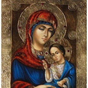 Sainte Marie et Jésus-Christ,Bienheureuse Vierge Marie,Sainte Marie,La Vierge à l’enfant-Feuille d’OR 24K-100% peint à la main, icône orthodoxe - art fait à la main
