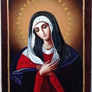 Icône unique Sainte Marie, La Vierge, Bienheureuse Vierge Marie, Sainte Mère de Dieu - Icône faite à la main - Peinte, Art religieux 18x27 cm. (7x11 pouces)