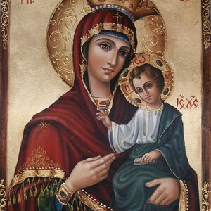 Sainte Marie,Bienheureuse Vierge Marie,Sainte Marie,La Vierge avec Jésus-Christ-Feuille d’OR 24K 100% peinte à la main, Icône orthodoxe, Art religieux fait à la main