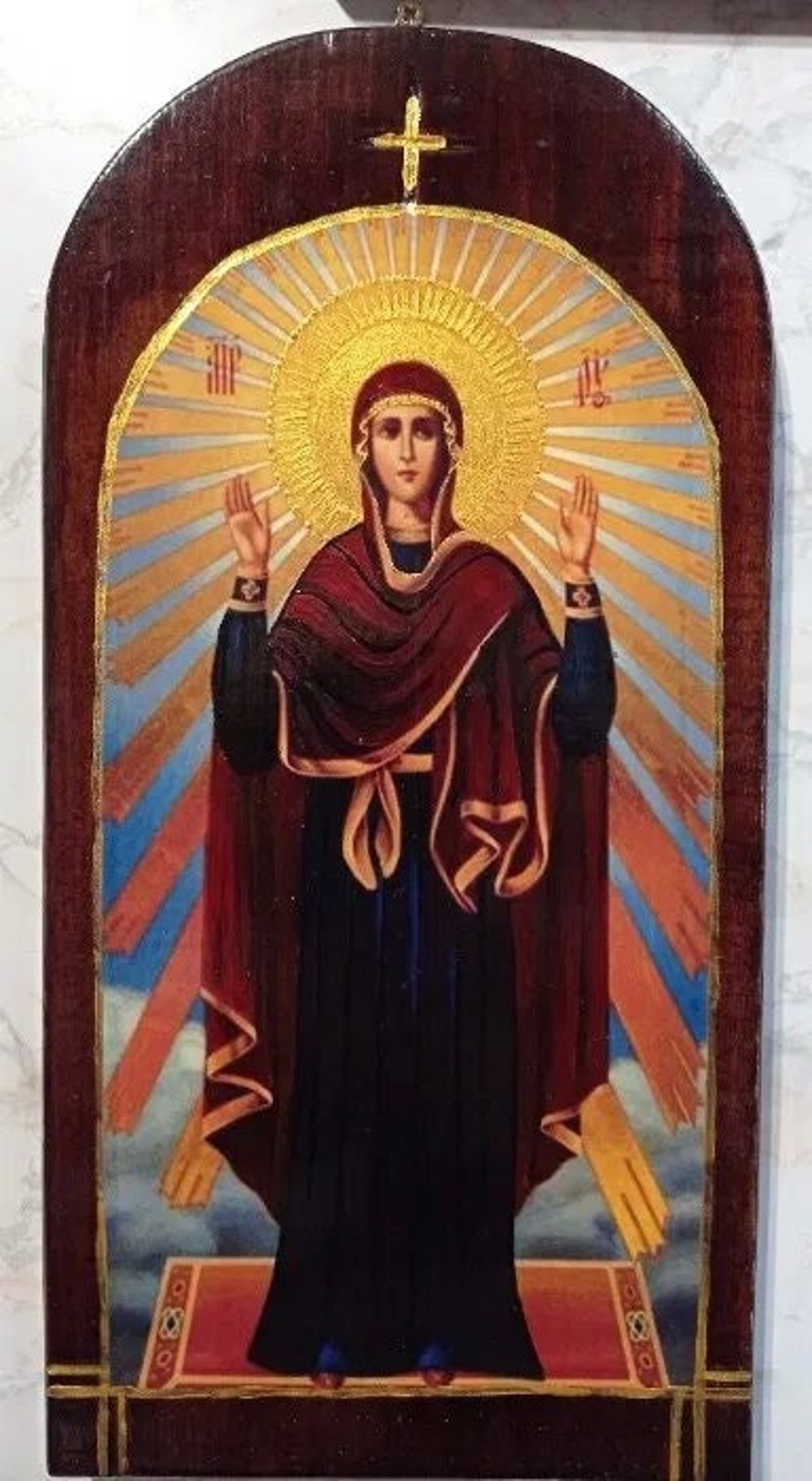 Handmade St. Mary Icon, Blessed Virgin Religious Art (7x15 Inches) - Etsy