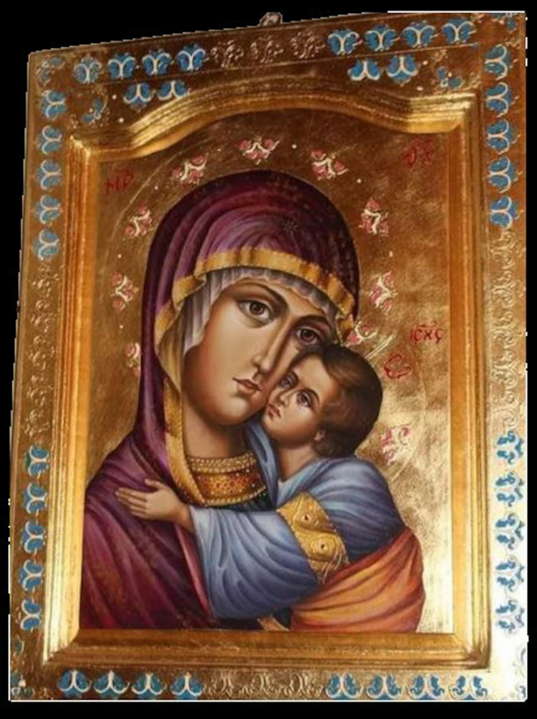 Hand Painted Saint Mary Icon With Jesus, 24K Gold Leaf Orthodox Art - Etsy