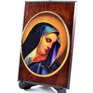 Icône unique faite à la main Sainte Marie, La Vierge, Bienheureuse Vierge Marie, Sainte Mère de Dieu - Cadeau d’art religieux