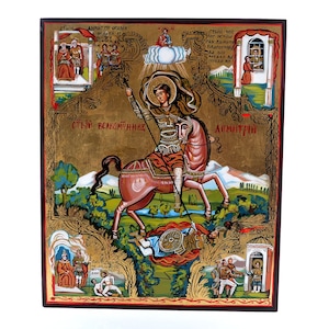 São Demétrio, São Mártir Demétrio - Pintado à Mão, Ícone Ortodoxo Bizantino, Arte Religiosa Cristã, Pinturas Bíblicas, Iconografia - Presente