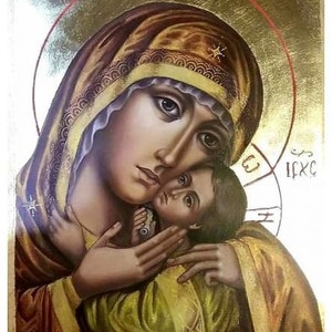 Sainte Marie,Bienheureuse Vierge Marie,Sainte Marie,La Vierge avec Jésus-Christ-Feuille d’OR 24K-100% Peinte à la main, Icône orthodoxe, Art religieux-Fait à la main
