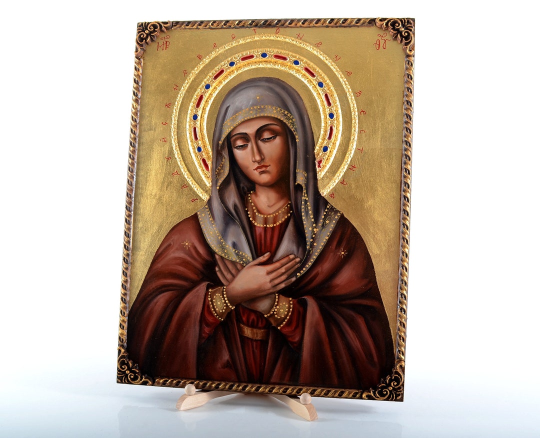Hand Painted Saint Mary Icon, 24K Gold Leaf, Byzantine Orthodox Art - Etsy