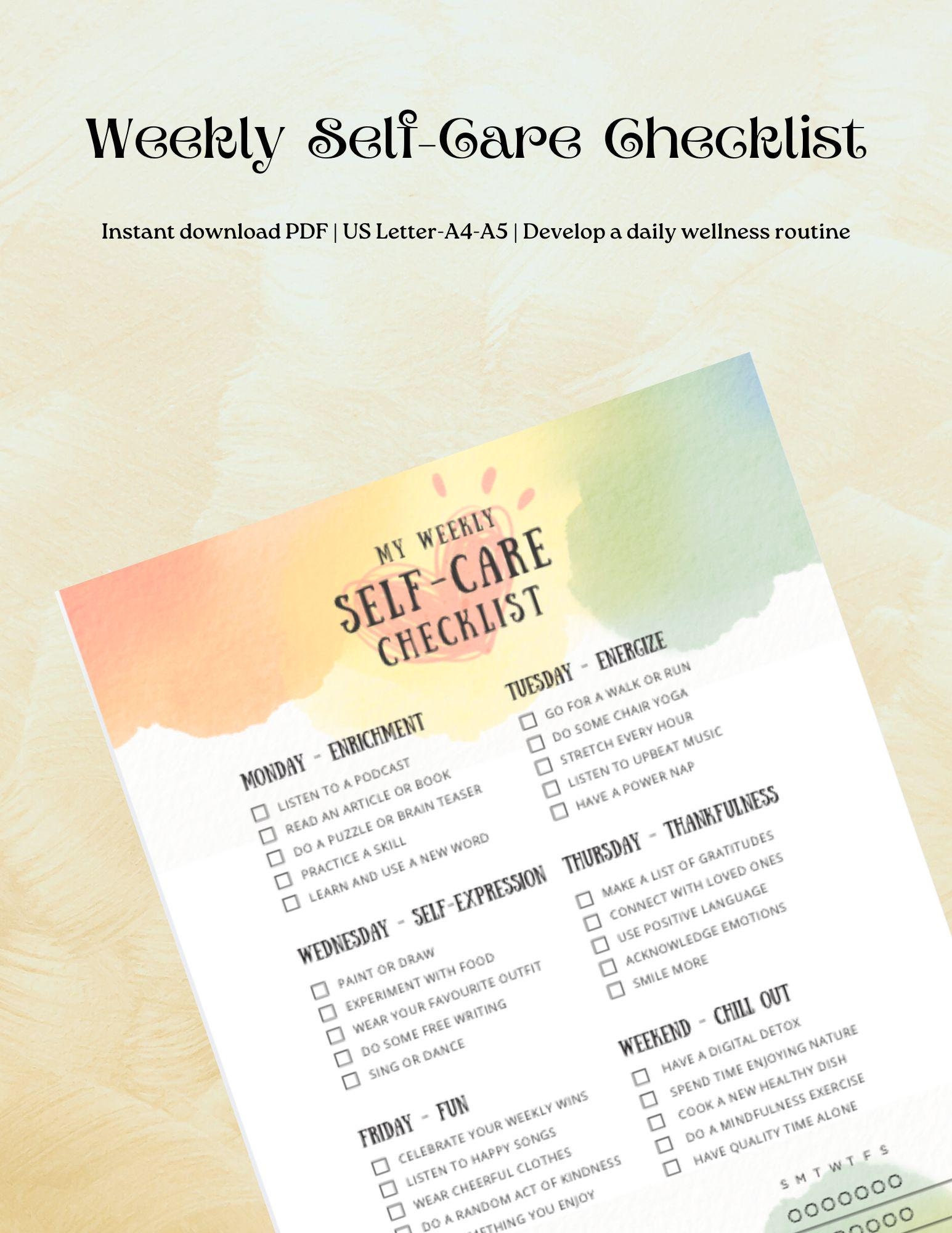 Weekly Self-care Checklist, Mindfulness Guide, Holistic Wellbeing ...