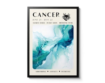 Cancer Astrology Print, Retro Zodiac Wall Art, Vintage Star Sign Home Decor, Cosmic Angel Number Poster, Spiritual Gift Idea