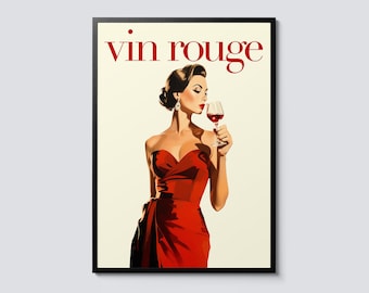 Vin rouge Vintage Alkohol Poster, Porträt Wandkunst, französische Weinreklame Dekoration, perfektes Geschenk für Weinliebhaber