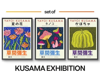Yayoi Kusama Exhibition 3 - Set of 3 Prints, Vintage Japanese Woodblock, Ukiyo-E Wall Art Poster, Gift Idea, Oriental Home Decor