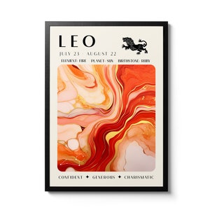 Leo Astrologie Druck, Retro Sternzeichen Wandkunst, Vintage Sternzeichen Wohnkultur, Kosmische Zahl Poster, spirituelle Geschenkidee