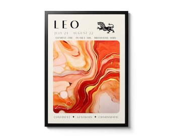 Leo Astrology Print, Retro Zodiac Wall Art, Vintage Star Sign Home Decor, Cosmic Angel Number Poster, Spiritual Gift Idea