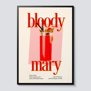 Bloody mary cocktail photographic print, retro kitchen wall art, graphic alcohol decor, unique gift idea