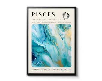 Pisces Astrology Print, Retro Zodiac Wall Art, Vintage Star Sign Home Decor, Cosmic Angel Number Poster, Spiritual Gift Idea
