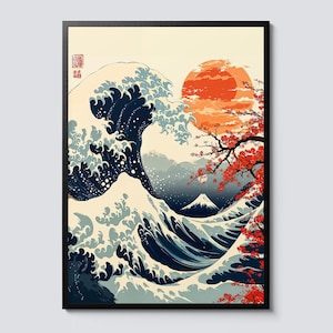 Große Welle Poster, Welle und Berg Fuji Druck, Japanische Cartoon Wandkunst, Anime Meerlandschaft Dekor, Ukiyo-e Illustration Geschenk