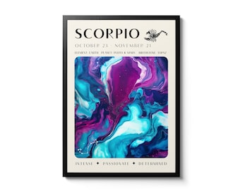Scorpio Astrology Print, Retro Zodiac Wall Art, Vintage Star Sign Home Decor, Cosmic Angel Number Poster, Spiritual Gift Idea