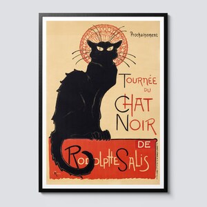 Tournee du chat noir vintage graphic illustration, paris france cat theme wall art print, unique decor gift
