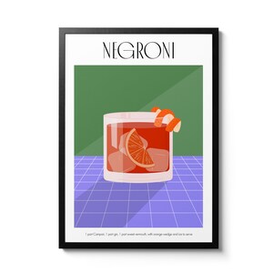 Negroni Print, Minimalist Cocktail Art, Modern Kitchen Decor, Mid-Century Modern Art Illustration, Drinks Poster, Gift Idea