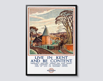 British railways live in kent print, vintage illustration wall art, english countryside decor, perfect home gift