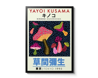 Mushrooms - Yayoi Kusama, Japanese Modern Wall Art, Exhibition Poster, Japan Abstract Pop Art, Minimalist Home Decor Gift Idea