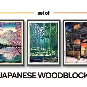 Japanese Woodblock Set of 3 Prints, Japanese Cherry Blossom Poster, Wall Art Japan Ukiyo-e Oriental Home Decor, A6 A5 A4 A3 A2 A1, Gift idea