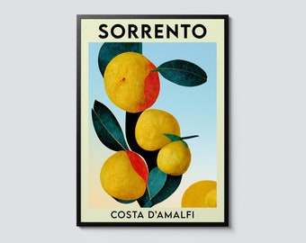 Sorrento lemons fruit market print, citrus wall art, mediterranean decor, perfect gift