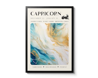Capricorn Astrology Print, Retro Zodiac Wall Art, Vintage Star Sign Home Decor, Cosmic Angel Number Poster, Spiritual Gift Idea