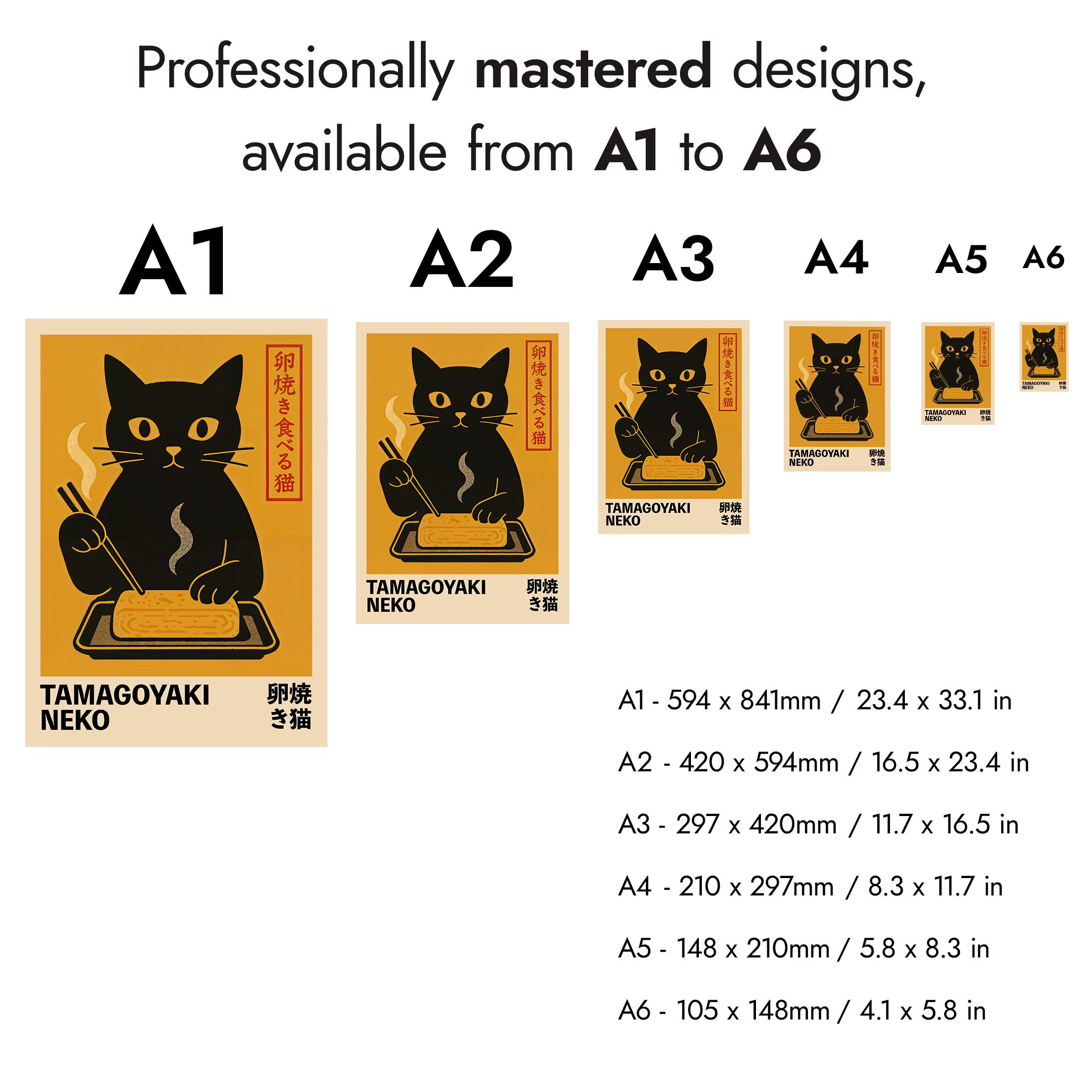 Kuro Neko Cats Trio Anime Print, Cat Themed Wall Art Poster