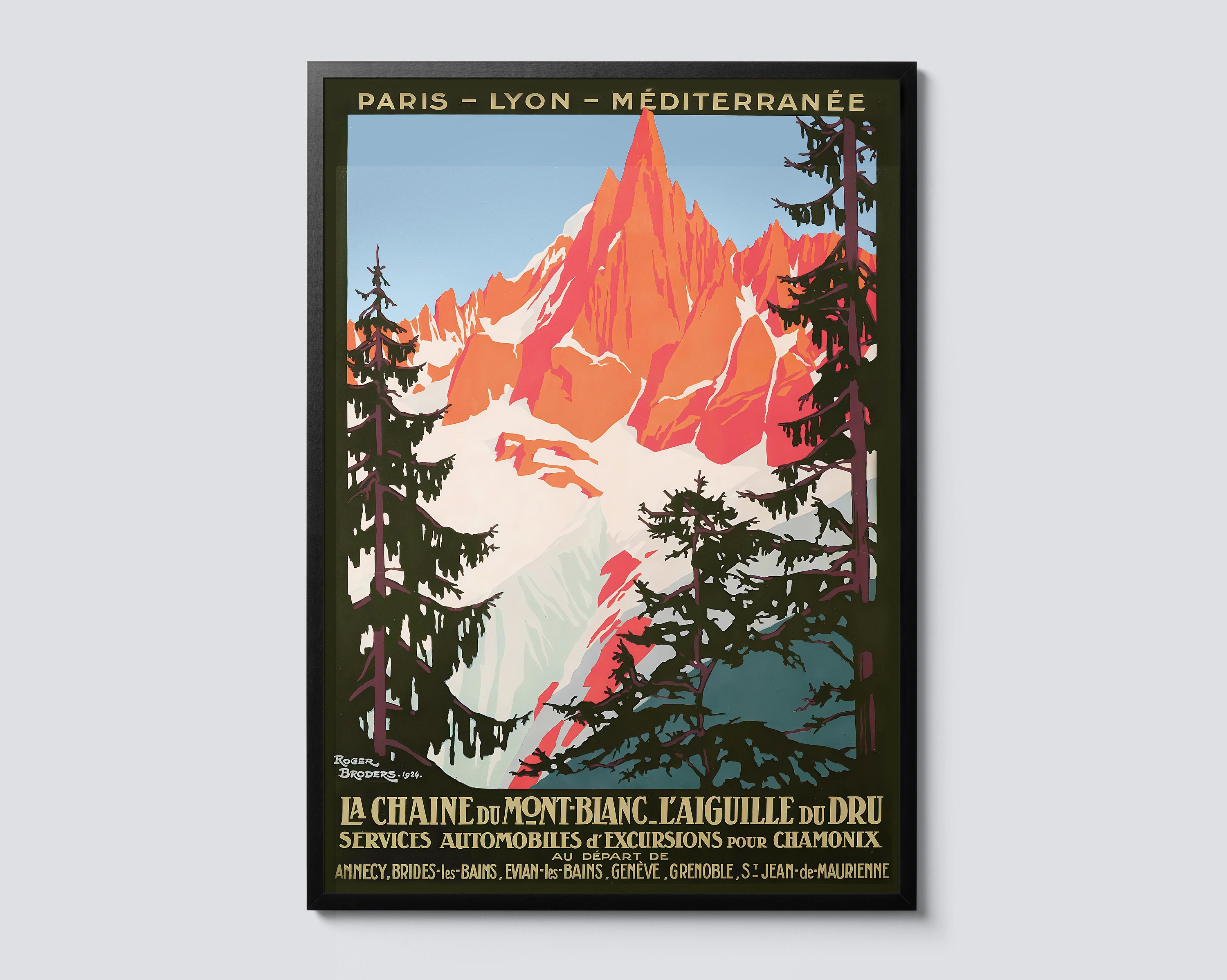 Chamonix mont blanc vintage travel poster, french alps skiing wall art print, europe mountain decor, unique travel gift