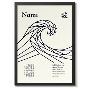Nami Print, Japanese Line Art Poster, Wave Wall Art Decor, Origami Gift