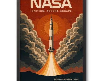 NASA Apollo Programm 1969 Druck, Weltraum Poster, Vintage NASA Wandkunst, Raketen Dekor, Astronaut Geschenk