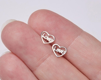 Sterling Silver Love Heart Earrings,  Tiny Heart Stud
