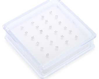 Nose Studs, box of 24 Solid Silver Nose Studs Clear Jewel