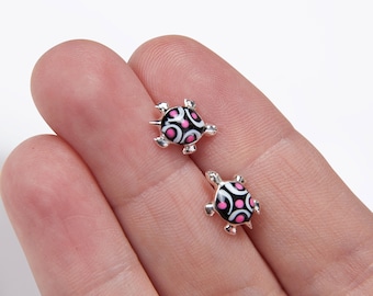 Sterling Silver Turtle  Earrings in Pink