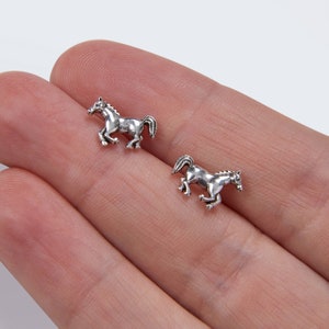 Galloping Horse Stud Earrings in Sterling Silver, Cute Fun Animal, Jewelry Gift for Her, Animal Lover, Nature Inspired