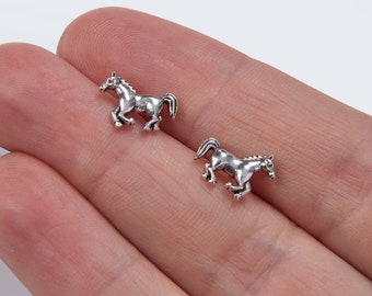 Galloping Horse Stud Earrings in Sterling Silver, Cute Fun Animal, Jewelry Gift for Her, Animal Lover, Nature Inspired