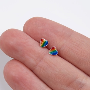 Solid Silver Rainbow Heart Earrings LGBTQ+ Pride