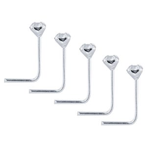 Clear Crystal Nose Studs pack of 5 STERLING SILVER Thin 0.6mm Bar L SHAPE, available in 3 sizes.