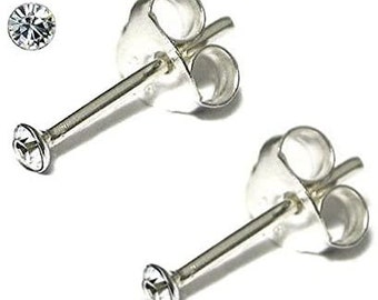 Silver Earrings with a Clear Cubic Zirconia 2mm Crystal