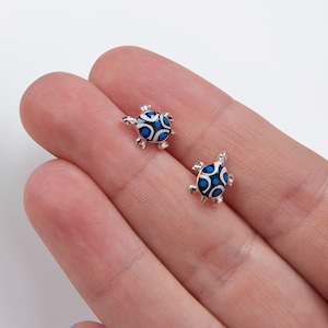 Sterling Silver Turtle  Earrings in Blue