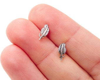 Sterling Silver Dainty Little Feather Stud Earrings,Delicate and Minimalist Earrings