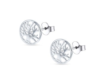 Sterling Silver Round Tree of Life Earrings