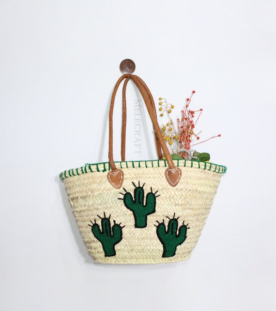 Cactus Tote Bag Large Basket Bag Woven Basket With Handle Straw